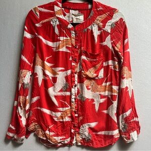 Anthropologie Conversations Cranes pattern blouse sz 4